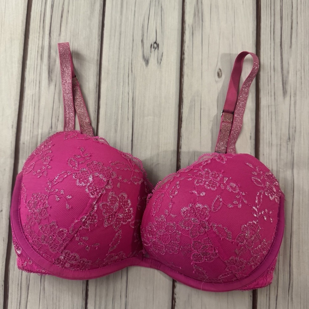 Victoria's Secret Dream Bra Size 32DD Pink Glitter Straps Women's Sexy
